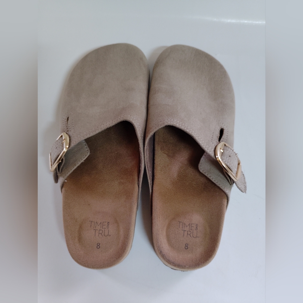 Women's Neutral Slip-On Mule with Gold Buckle - Picture 2 of 7